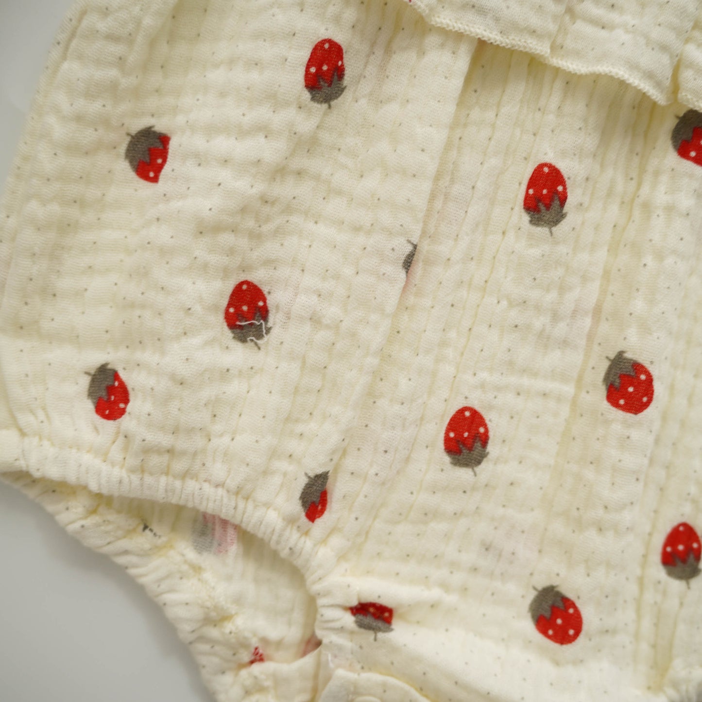 Cotton Dot Strawberry Ribbon Romper