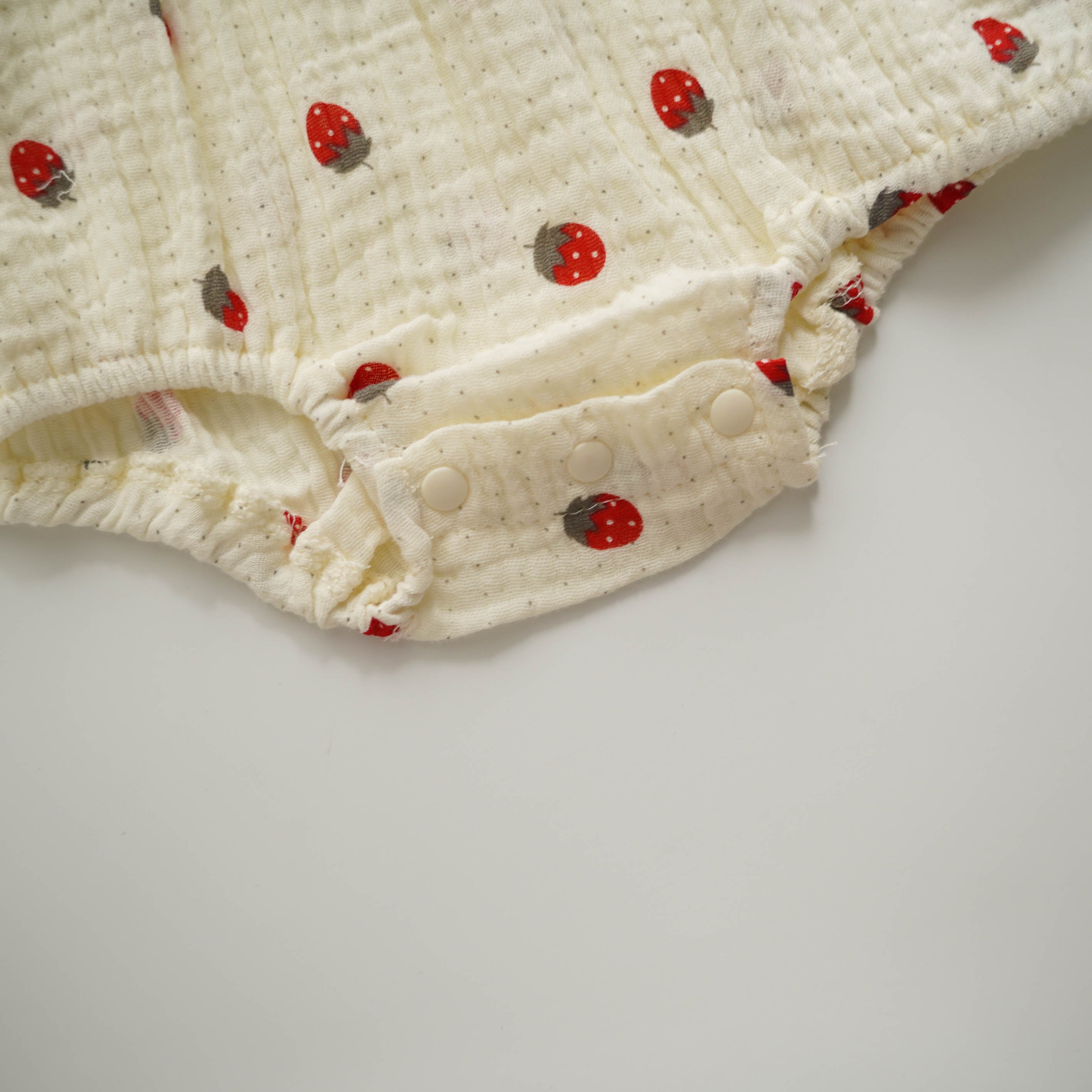 Cotton Dot Strawberry Ribbon Romper