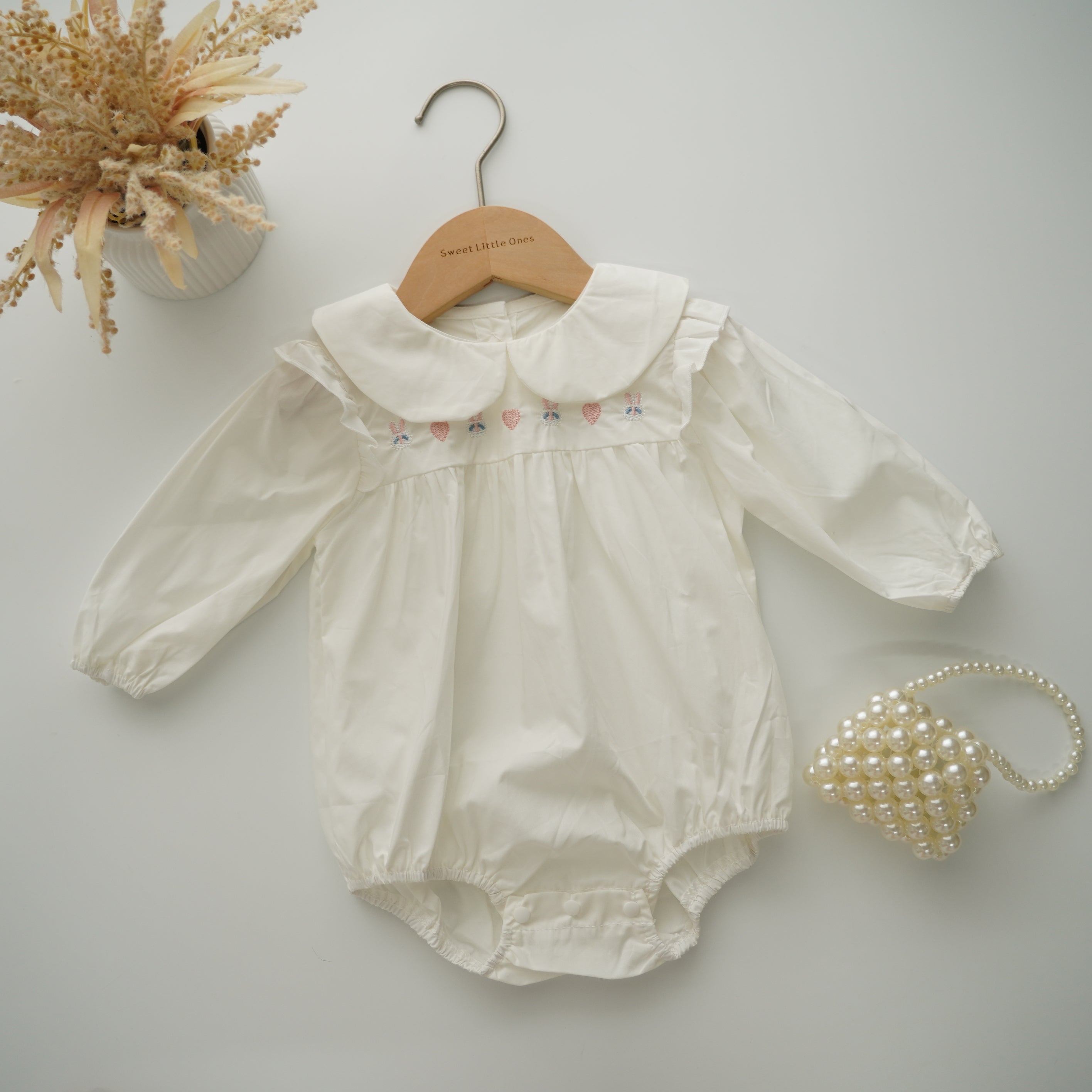 Embroidery Rabbit with Love Romper