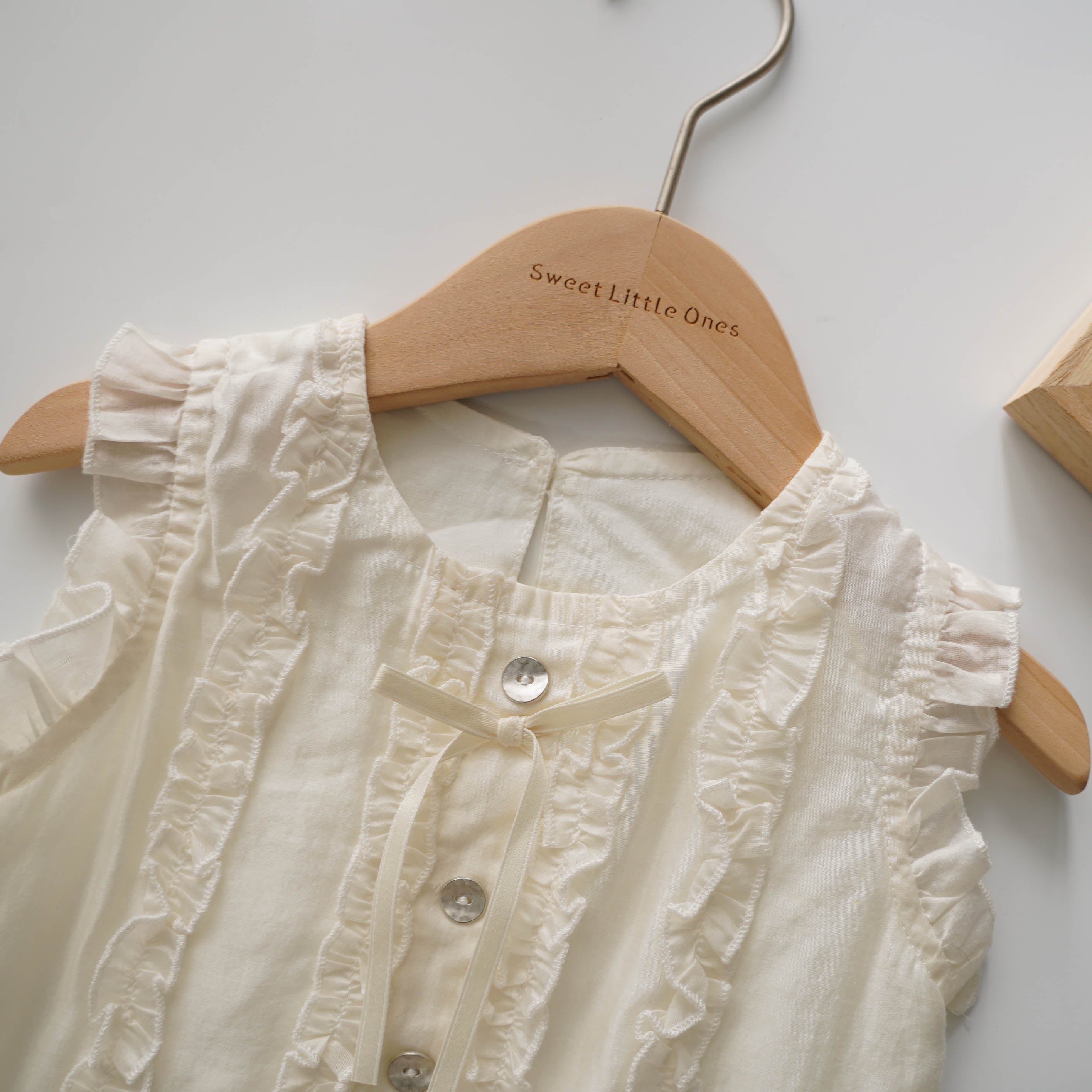 Ruffled Plain Ivory White Dress (Size 80)