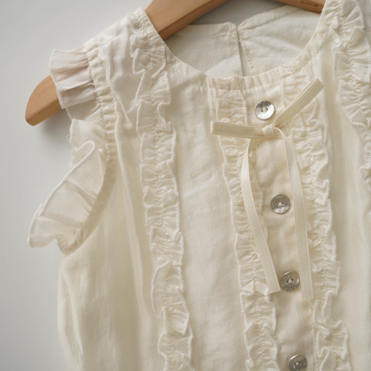 Ruffled Plain Ivory White Dress (Size 80)