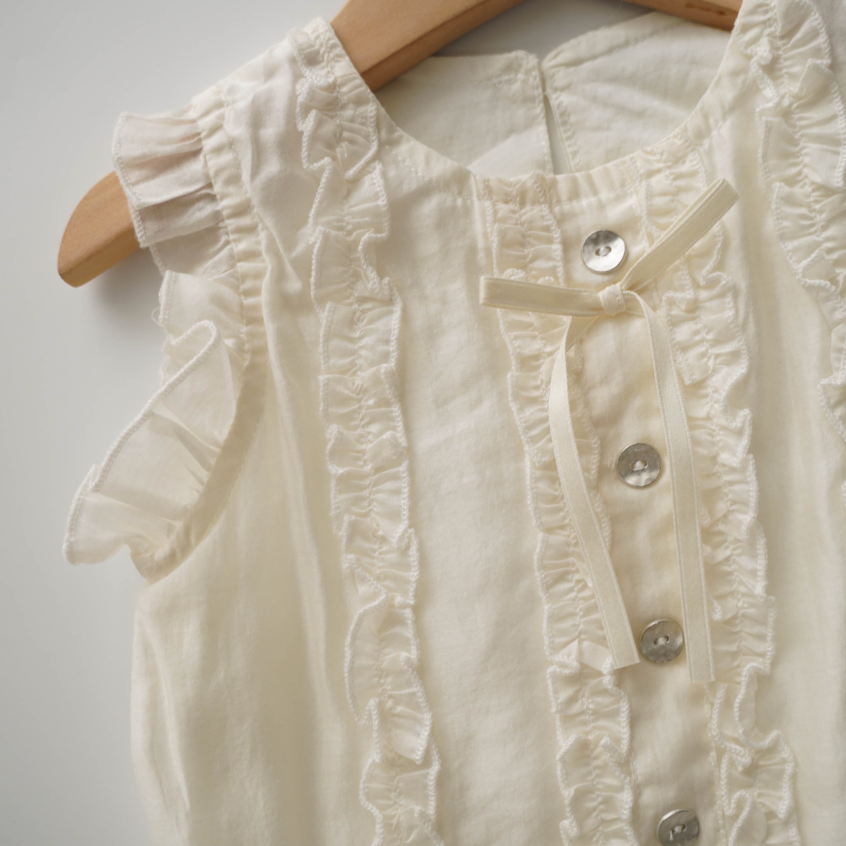 Ruffled Plain Ivory White Dress (Size 80)