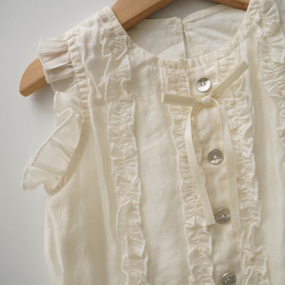 Ruffled Plain Ivory White Dress (Size 80)