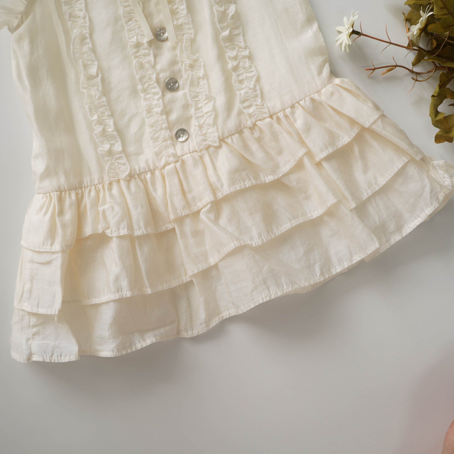 Ruffled Plain Ivory White Dress (Size 80)