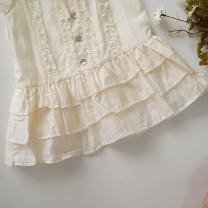 Ruffled Plain Ivory White Dress (Size 80)