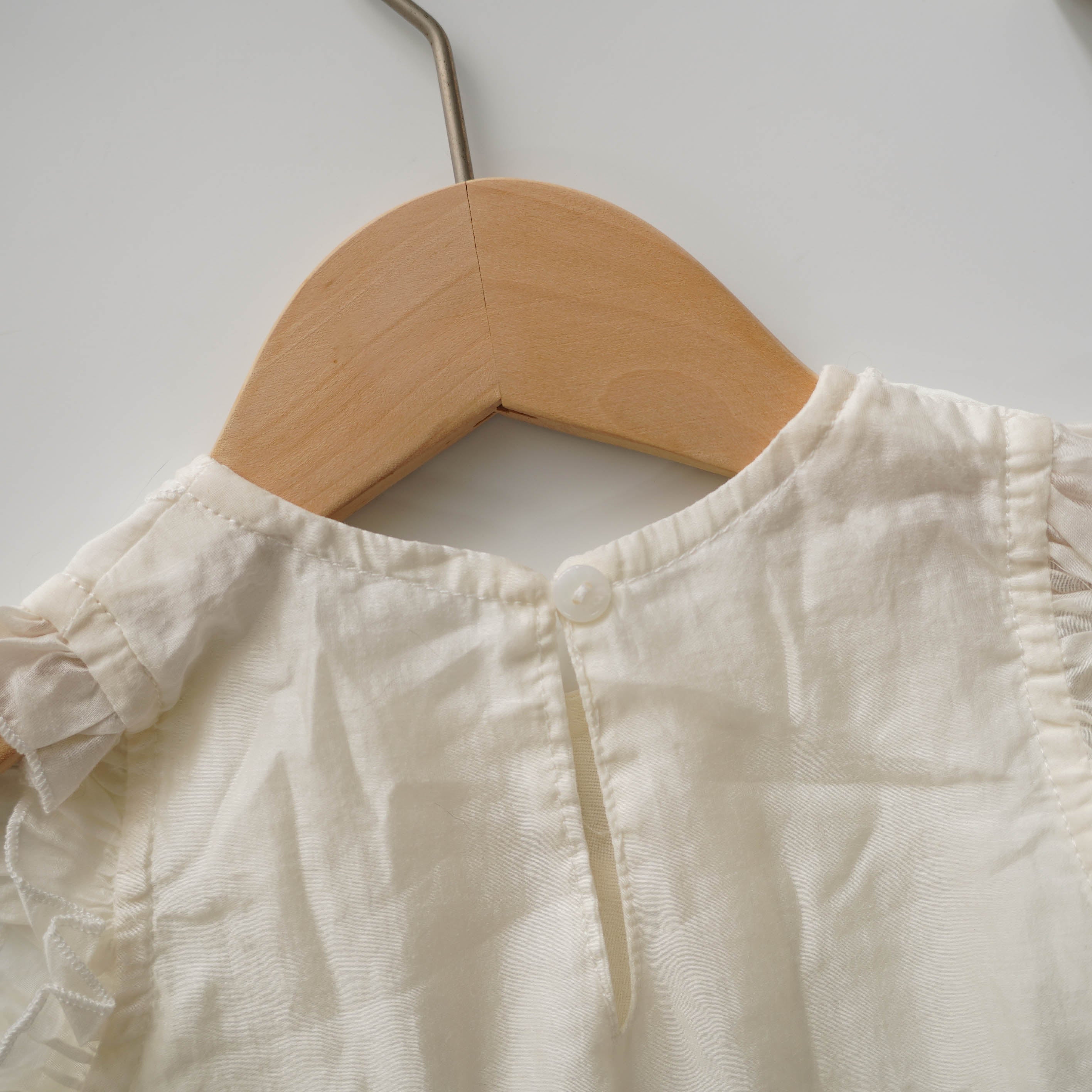 Ruffled Plain Ivory White Dress (Size 80)