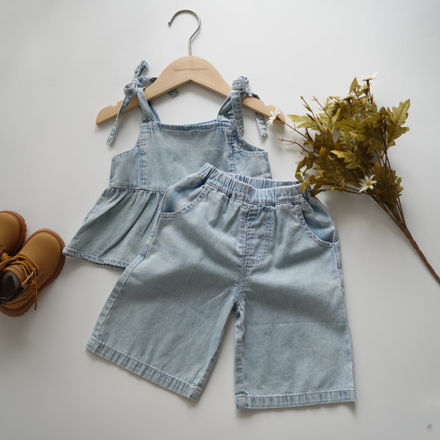 Soft Denim Girl Top & Pants Set
