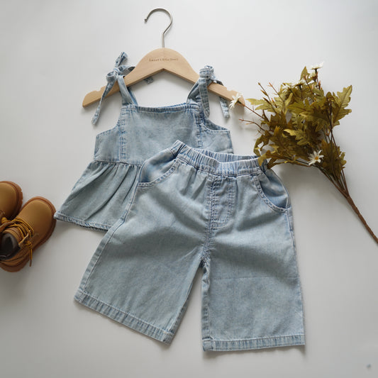 Soft Denim Girl Top & Pants Set