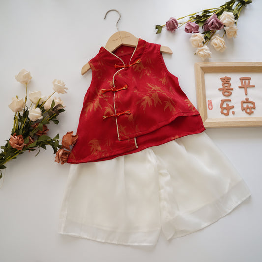 Design Chinese Red Cheongsam Set
