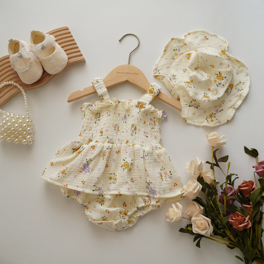 Floral Sleeveless Romper with Hat