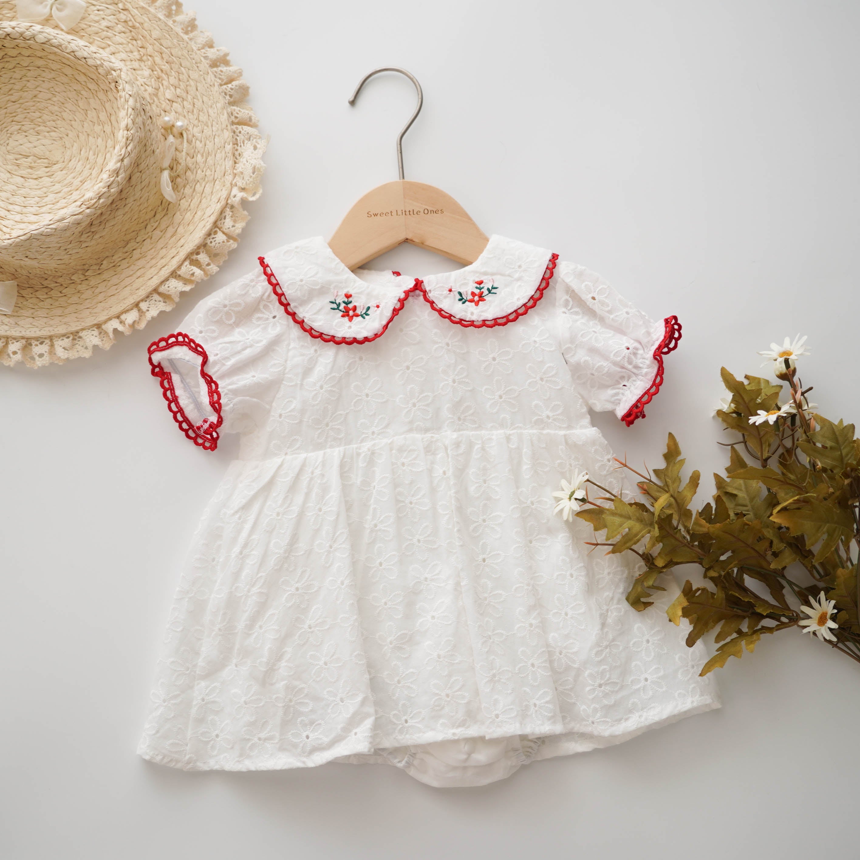 Embroidery Flower Details Romper