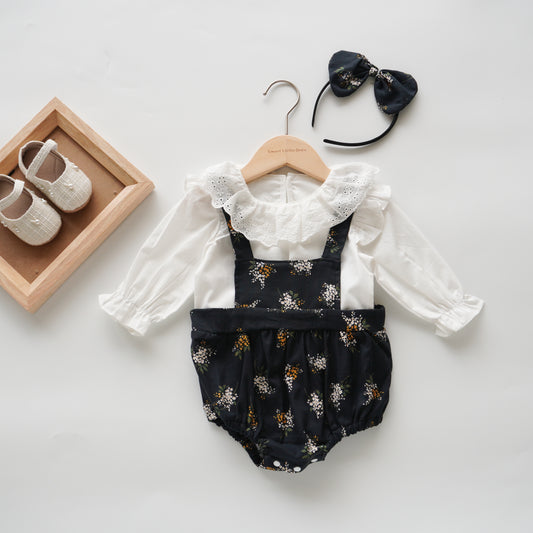 Navy Spring Two Pieces Set Romper with Hairband