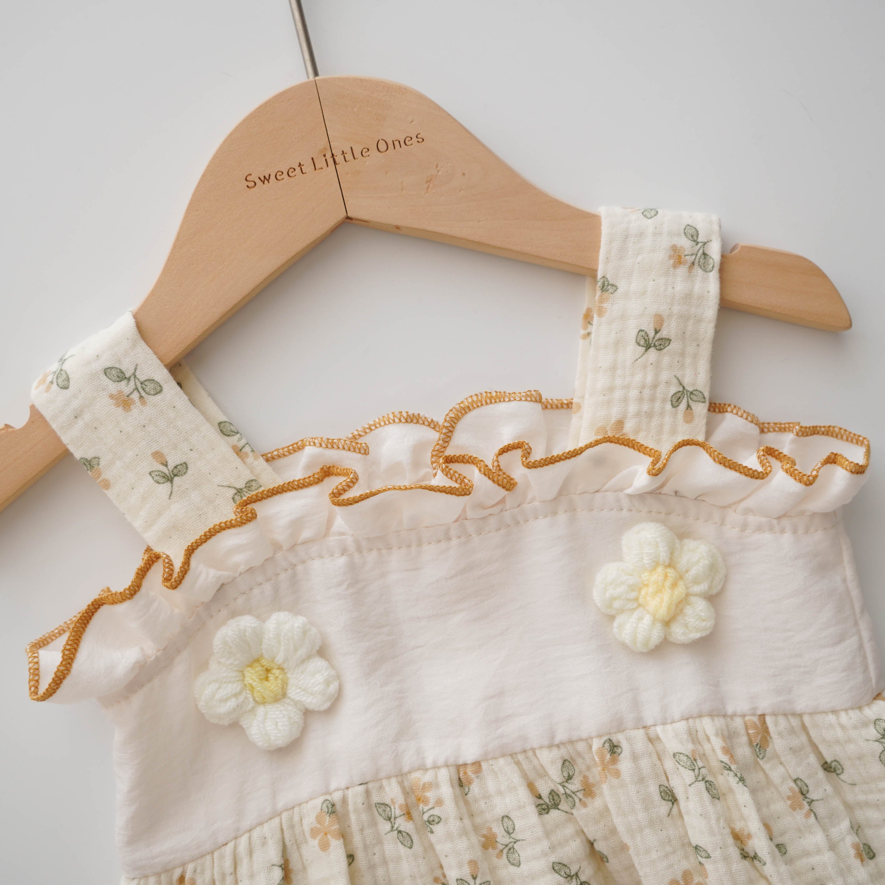 Yellow Flower Cotton Romper with Hat