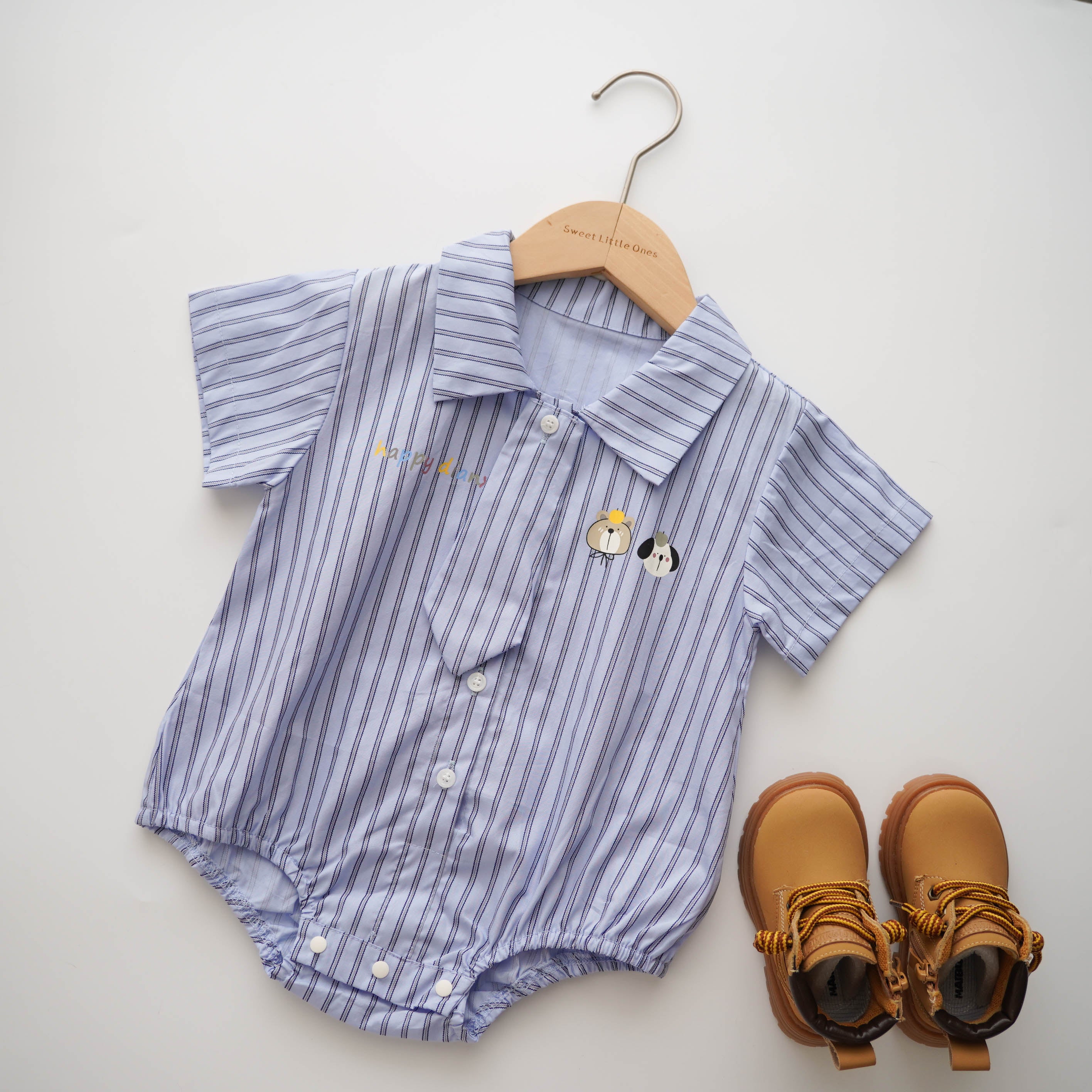 Line Bear with Tie Romper