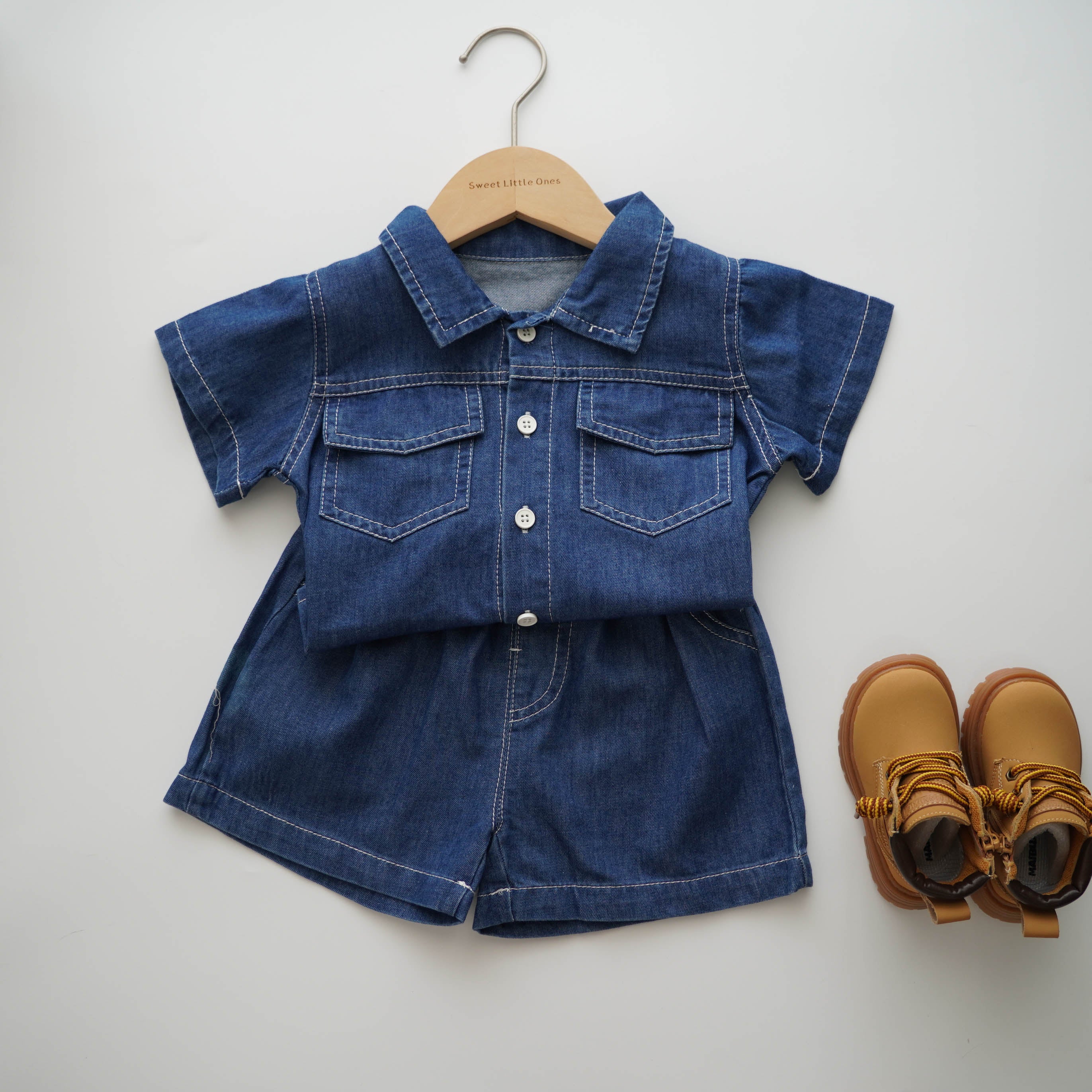 Denim Casual Top & Bottom Set