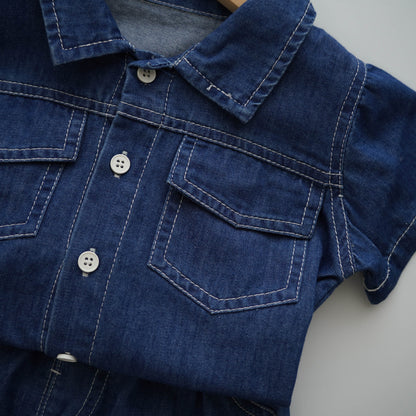 Denim Casual Top & Bottom Set