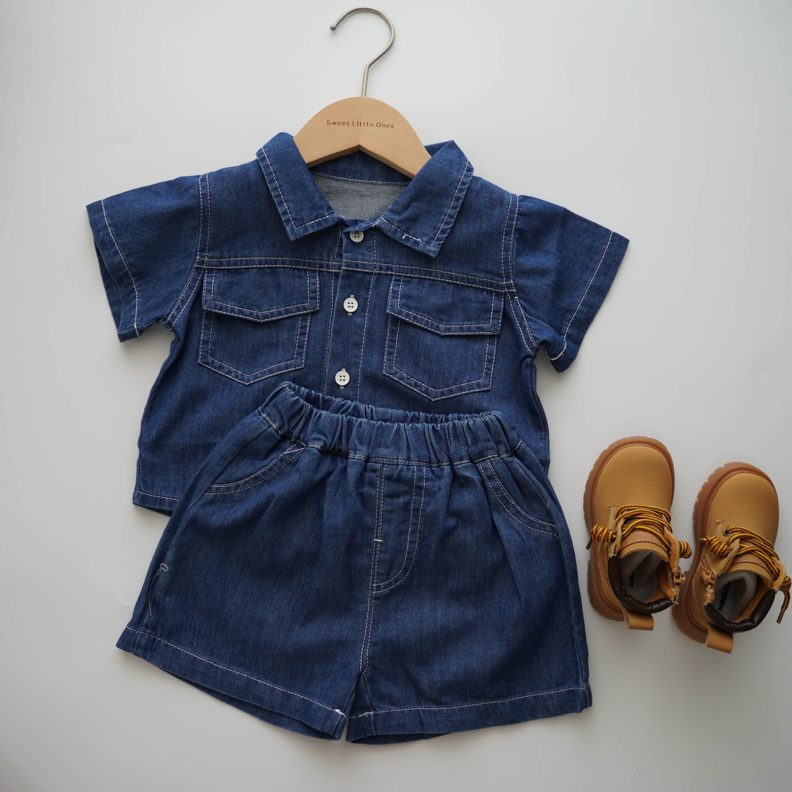 Denim Casual Top & Bottom Set