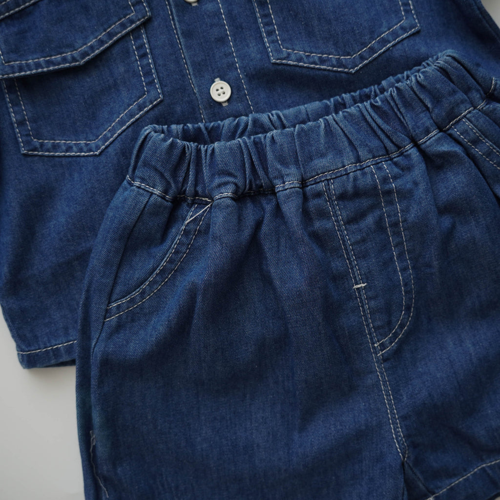 Denim Casual Top & Bottom Set