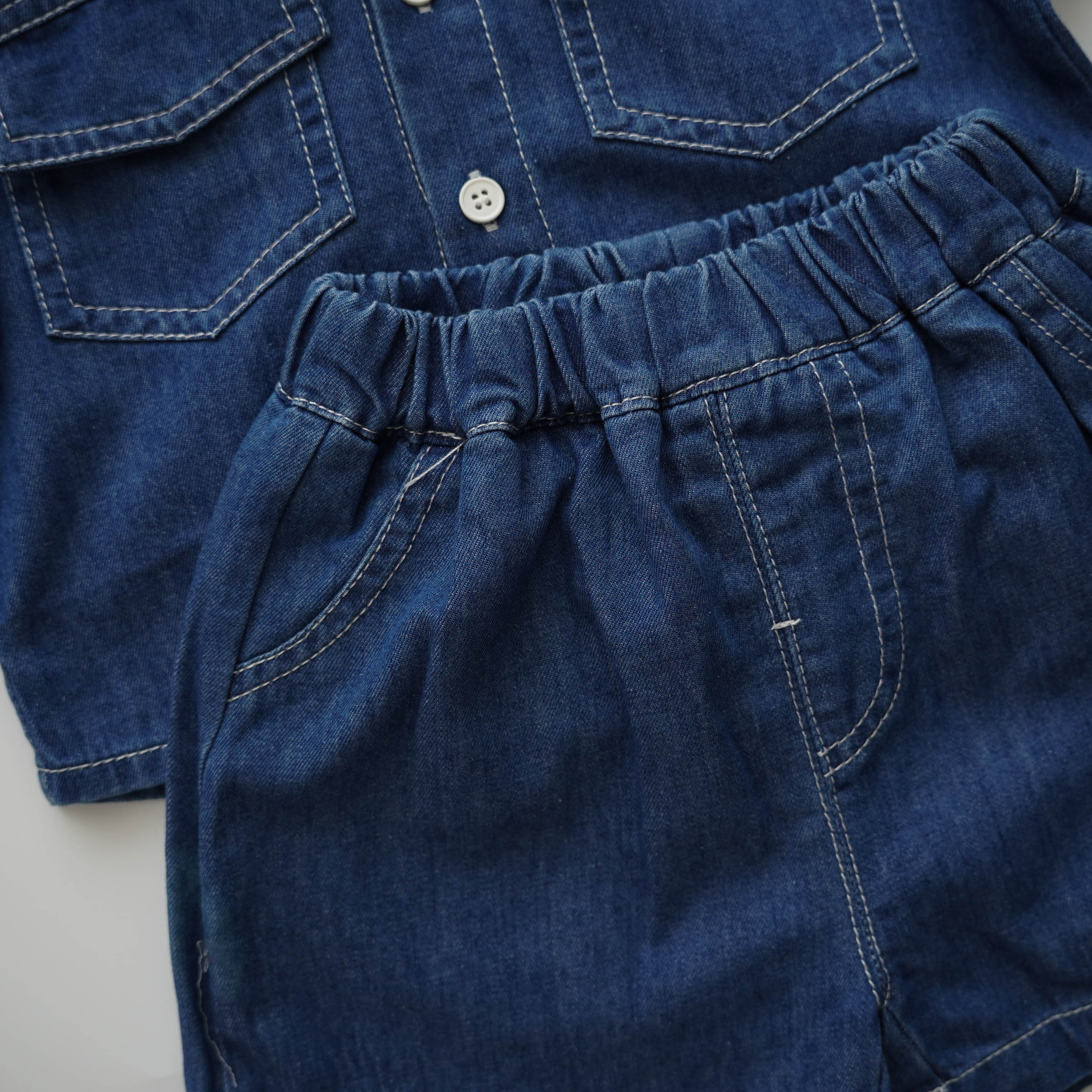 Denim Casual Top & Bottom Set