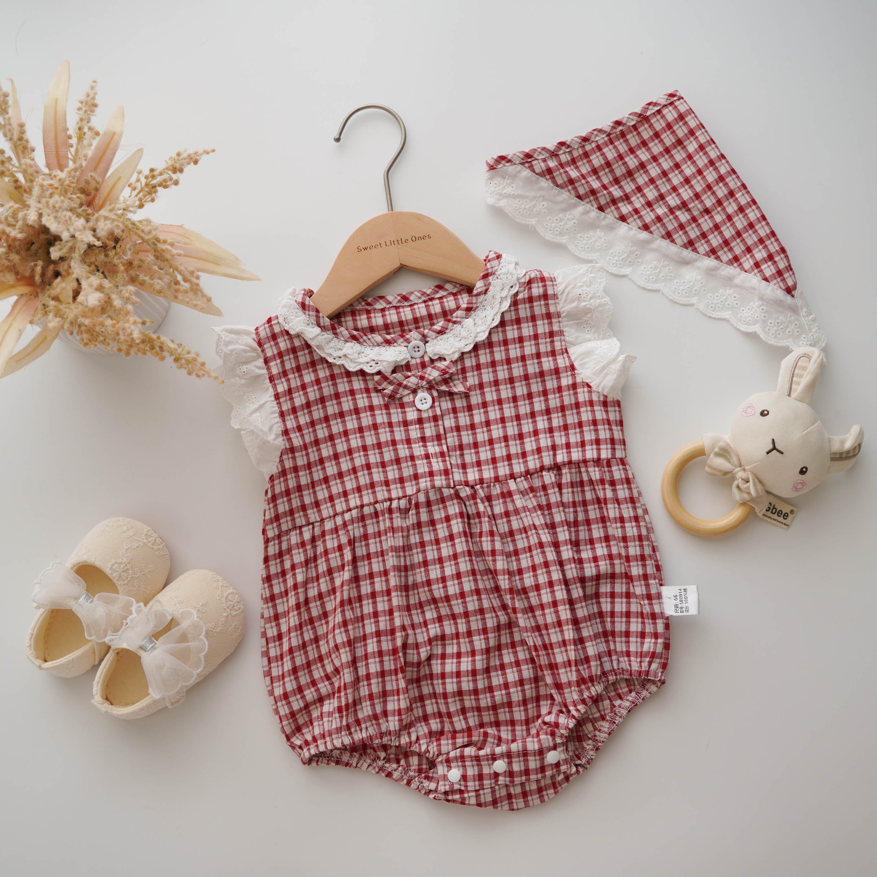Checkered Sleeveless Romper with Hat