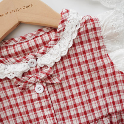 Checkered Sleeveless Romper with Hat