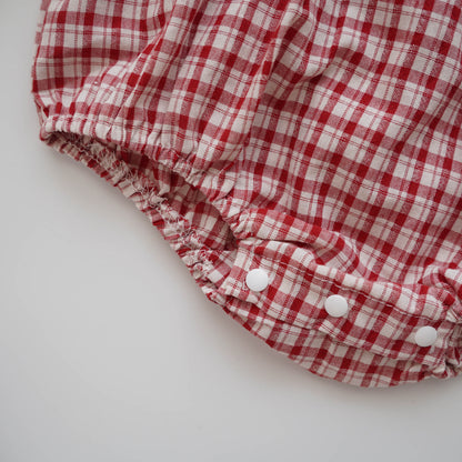 Checkered Sleeveless Romper with Hat