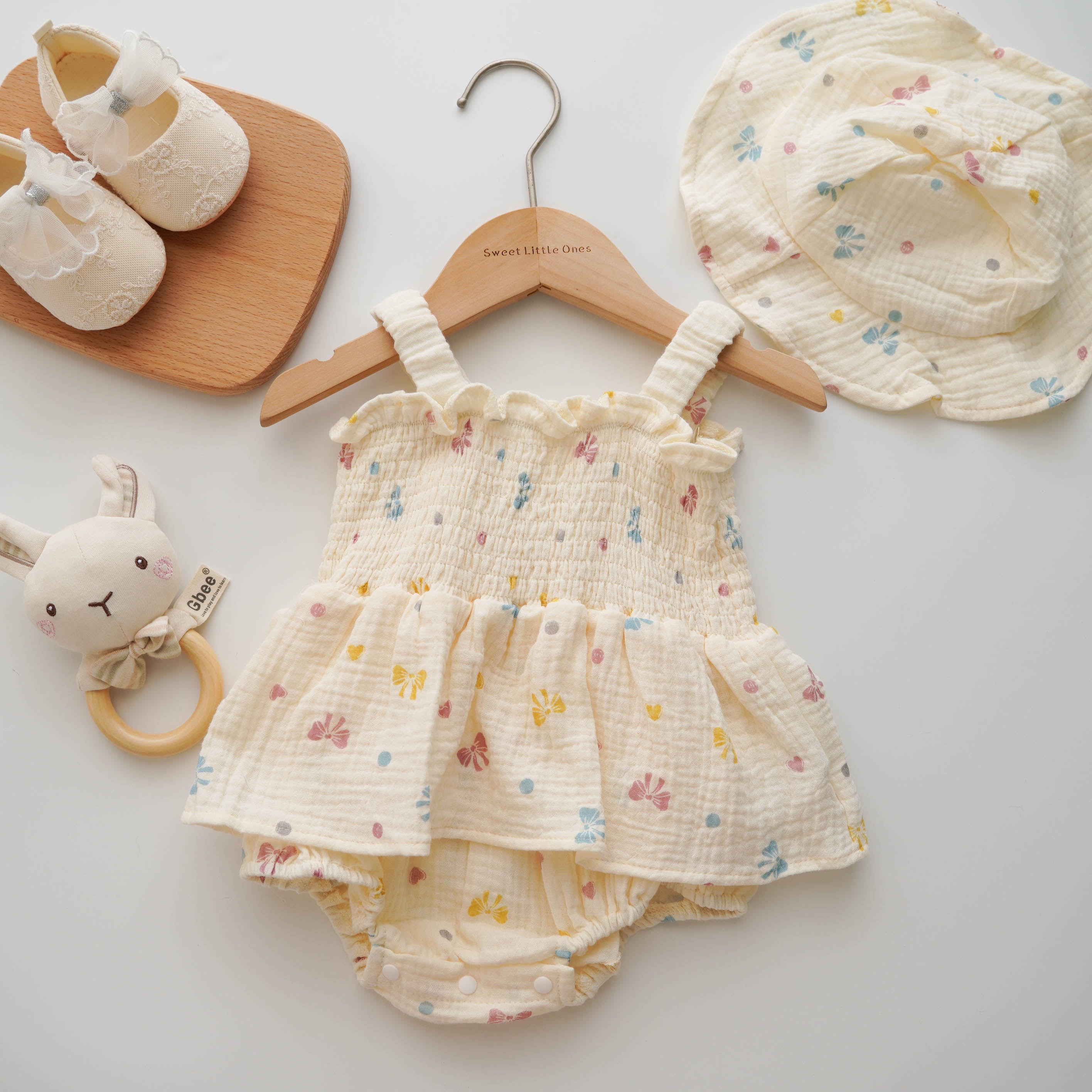 Ribbon & Love Cotton Romper with Hat