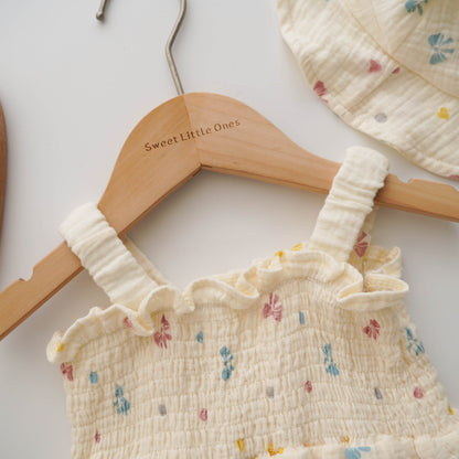 Ribbon & Love Cotton Romper with Hat