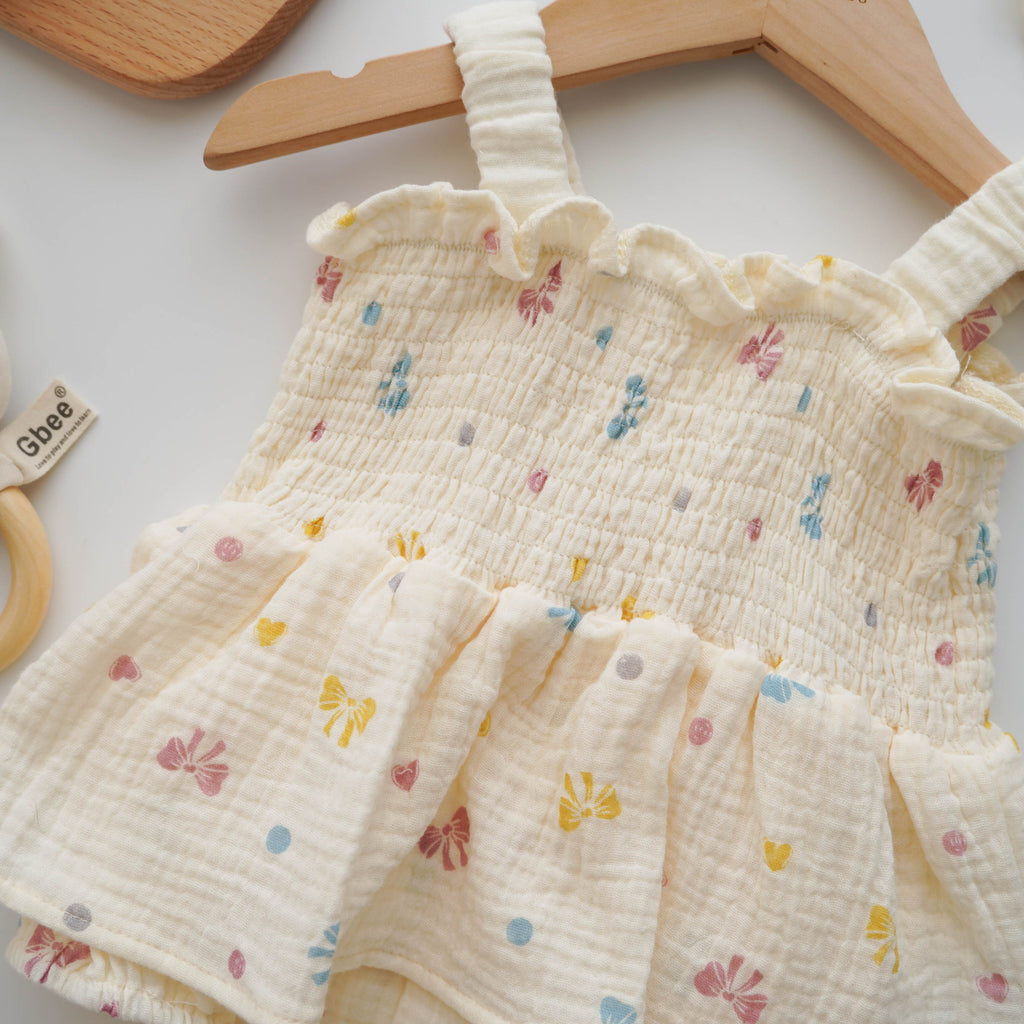 Ribbon & Love Cotton Romper with Hat