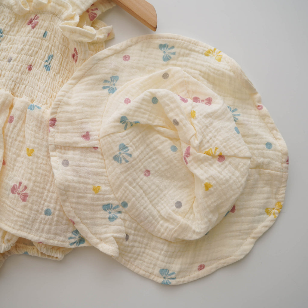 Ribbon & Love Cotton Romper with Hat