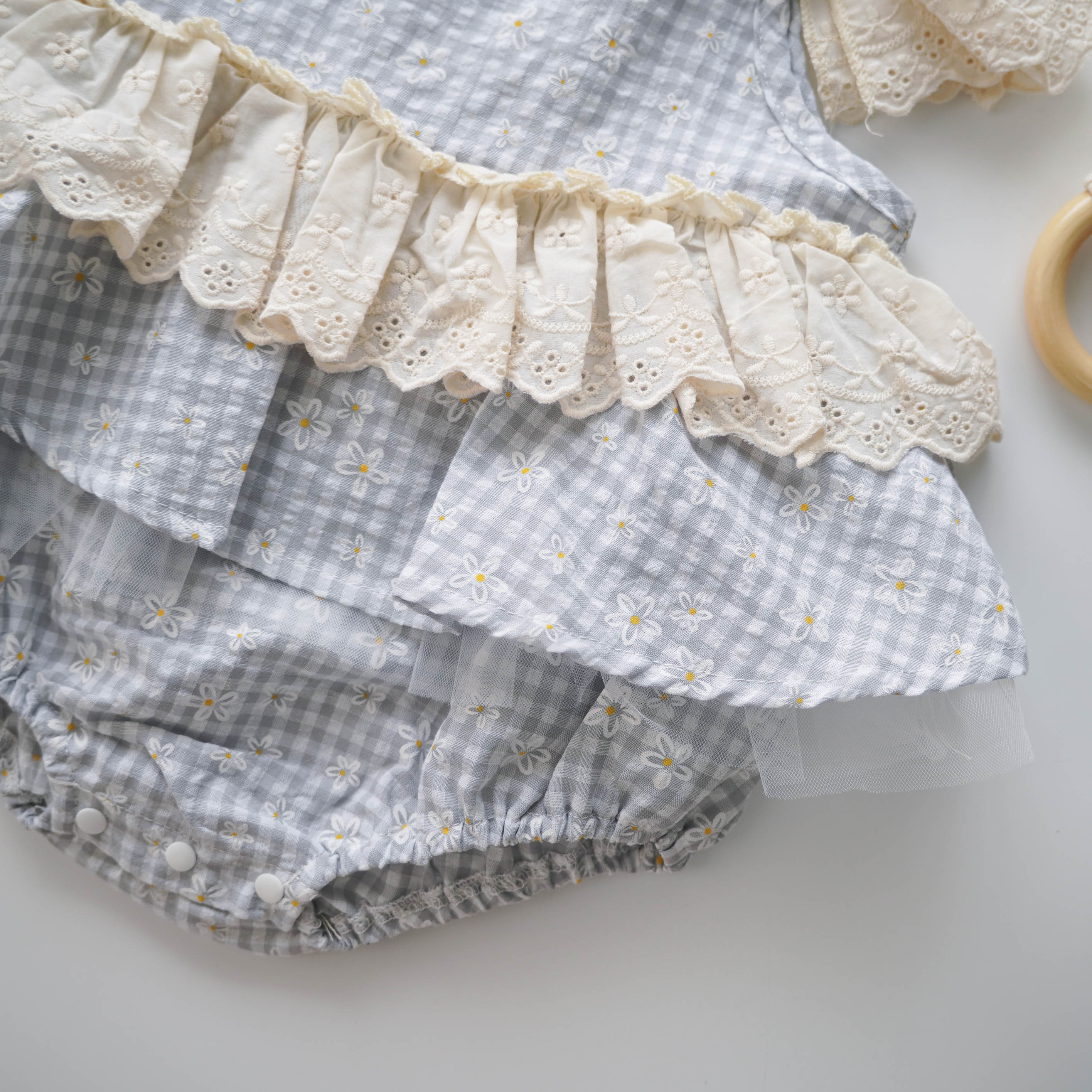 Checkered Ruffled Sleeves Romper