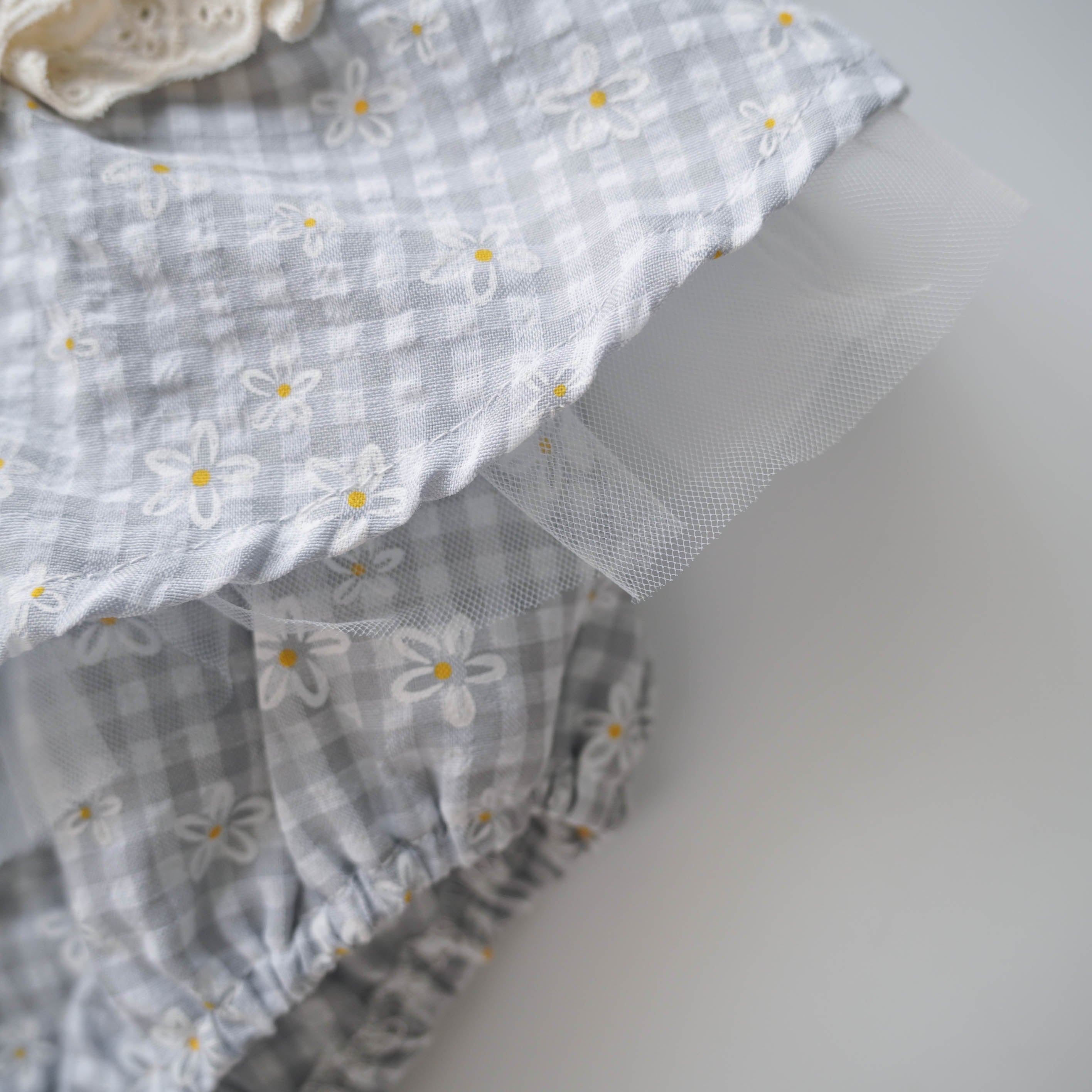 Checkered Ruffled Sleeves Romper