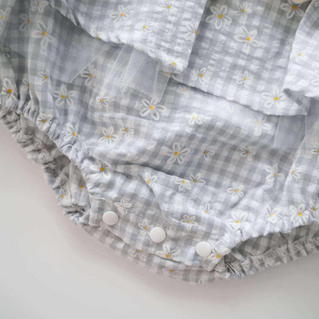 Checkered Ruffled Sleeves Romper