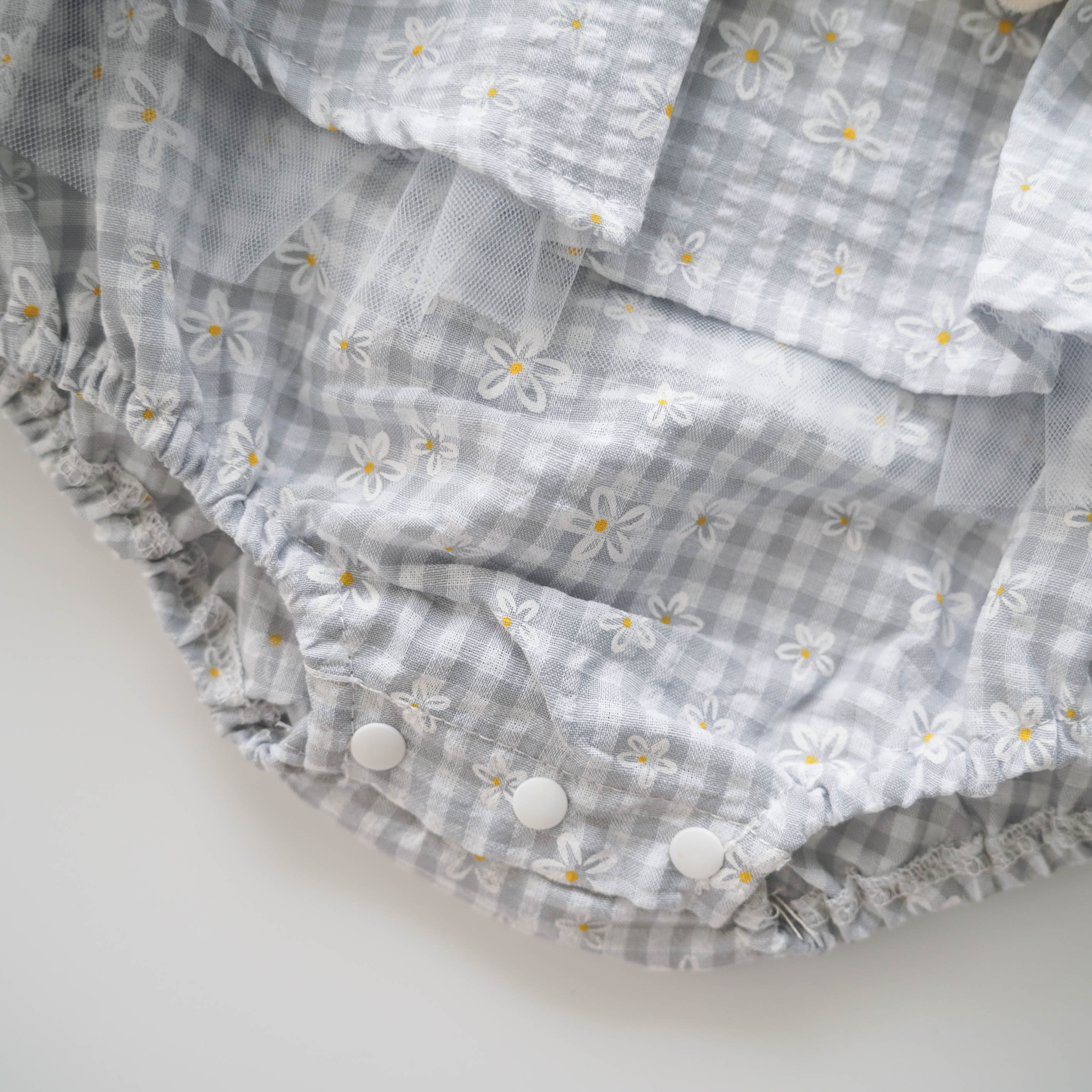 Checkered Ruffled Sleeves Romper