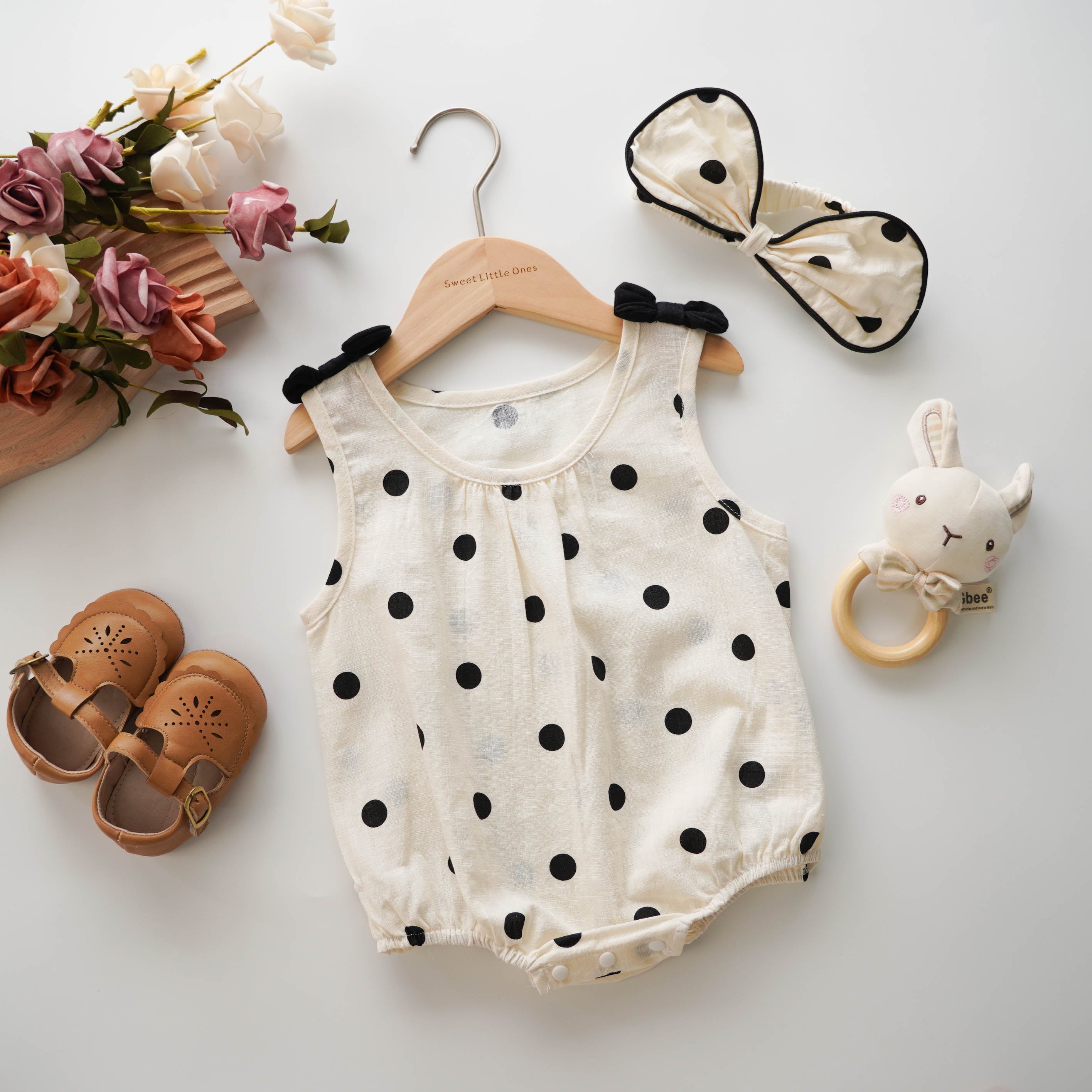 Ribbon Polka Dot Romper with Hairband