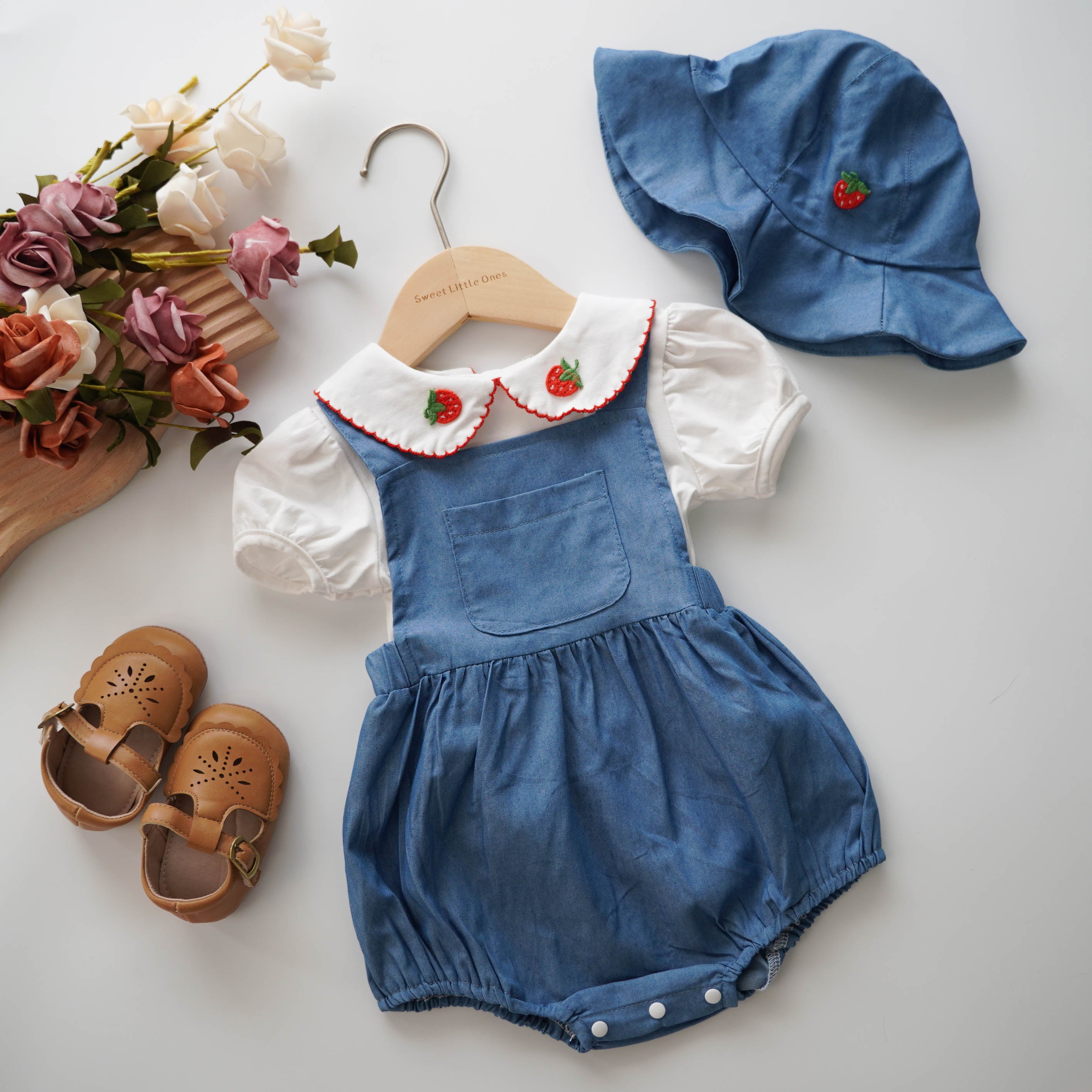 Strawberry Denim Sling Set with Hat