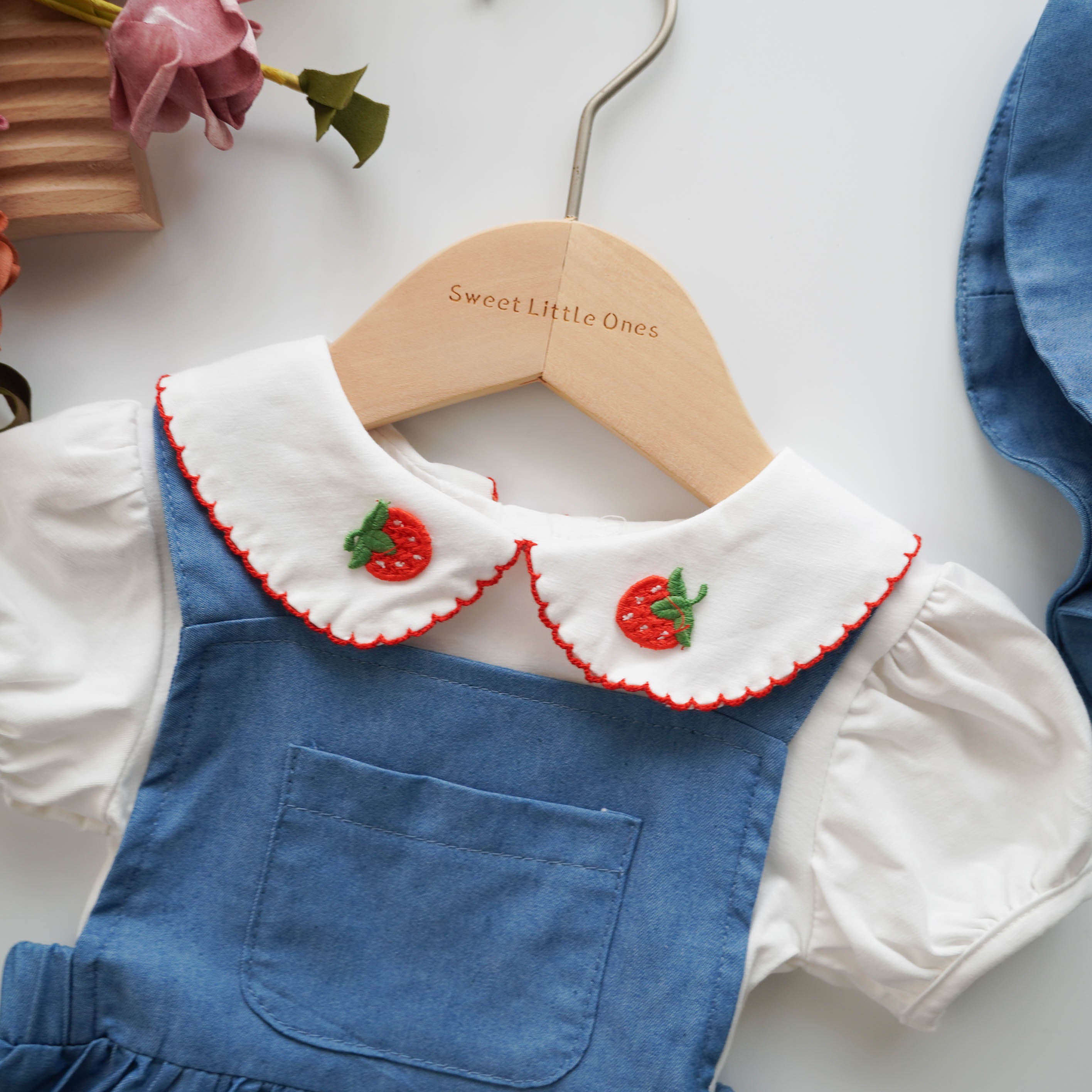 Strawberry Denim Sling Set with Hat