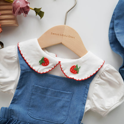 Strawberry Denim Sling Set with Hat