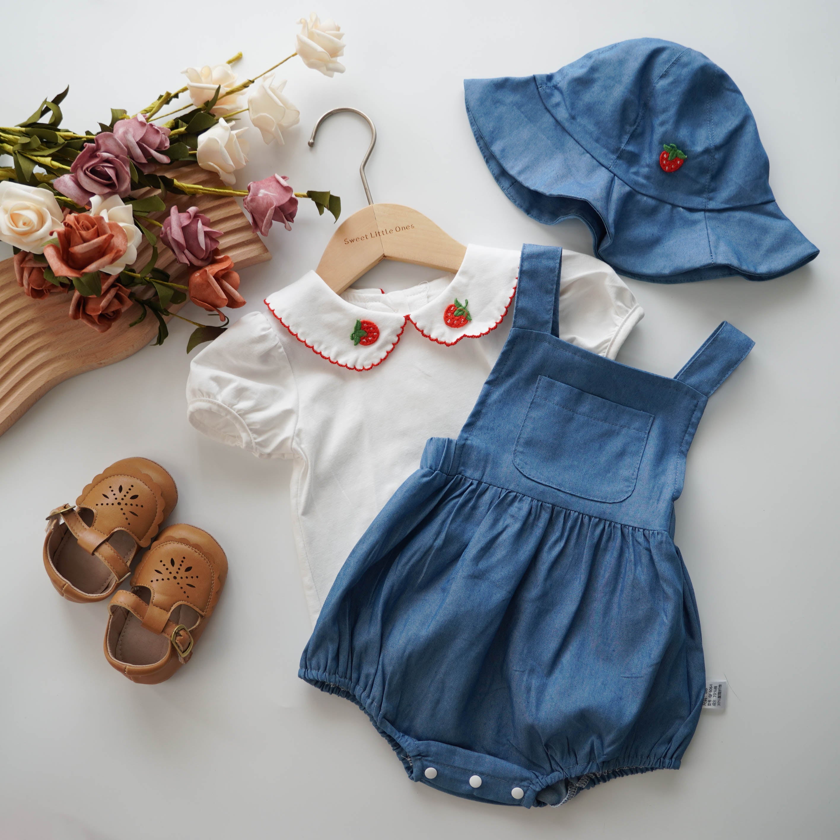 Strawberry Denim Sling Set with Hat