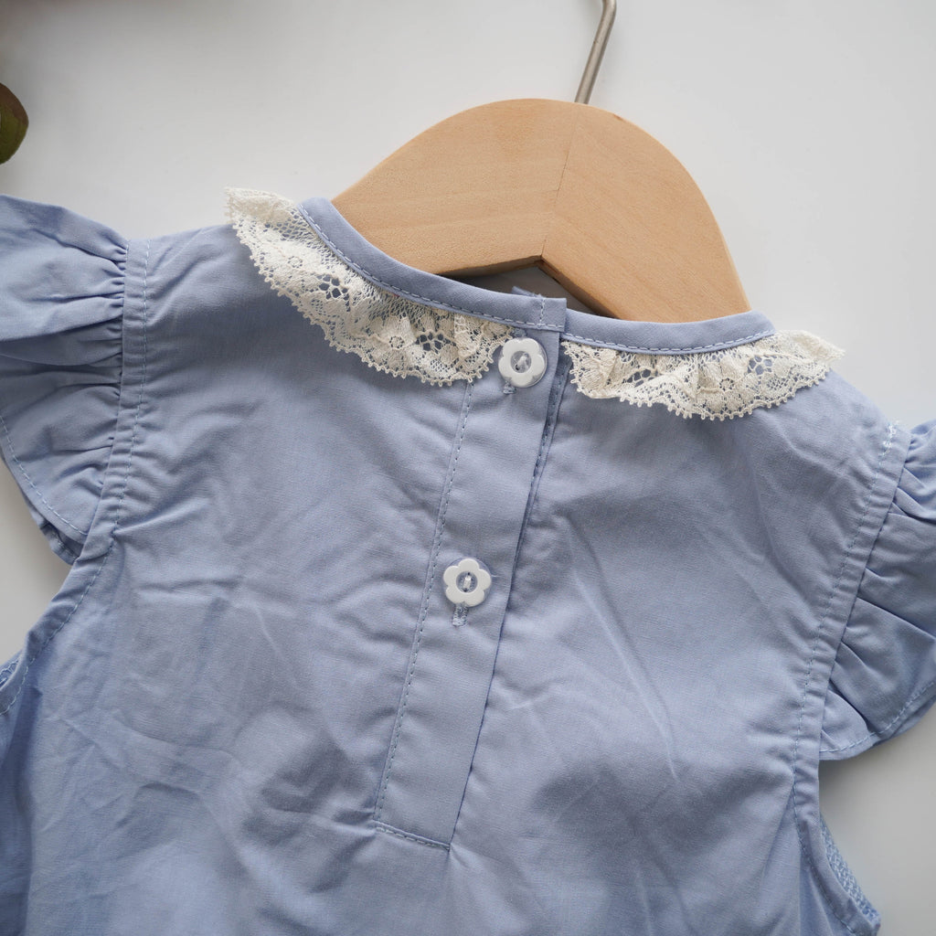 Ruffled Sleeves Baby Blue Romper with Hat