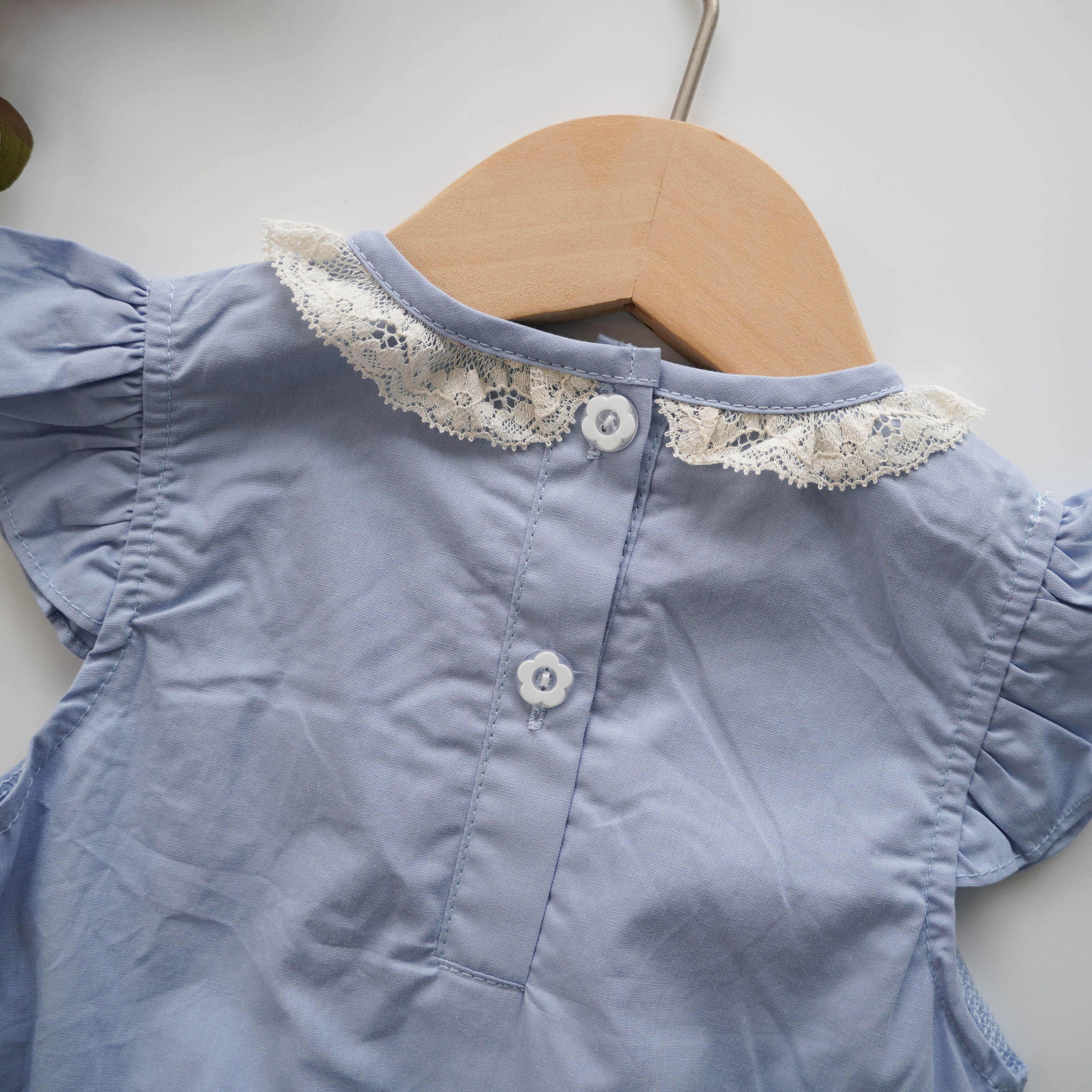 Ruffled Sleeves Baby Blue Romper with Hat