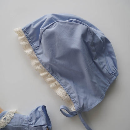 Ruffled Sleeves Baby Blue Romper with Hat