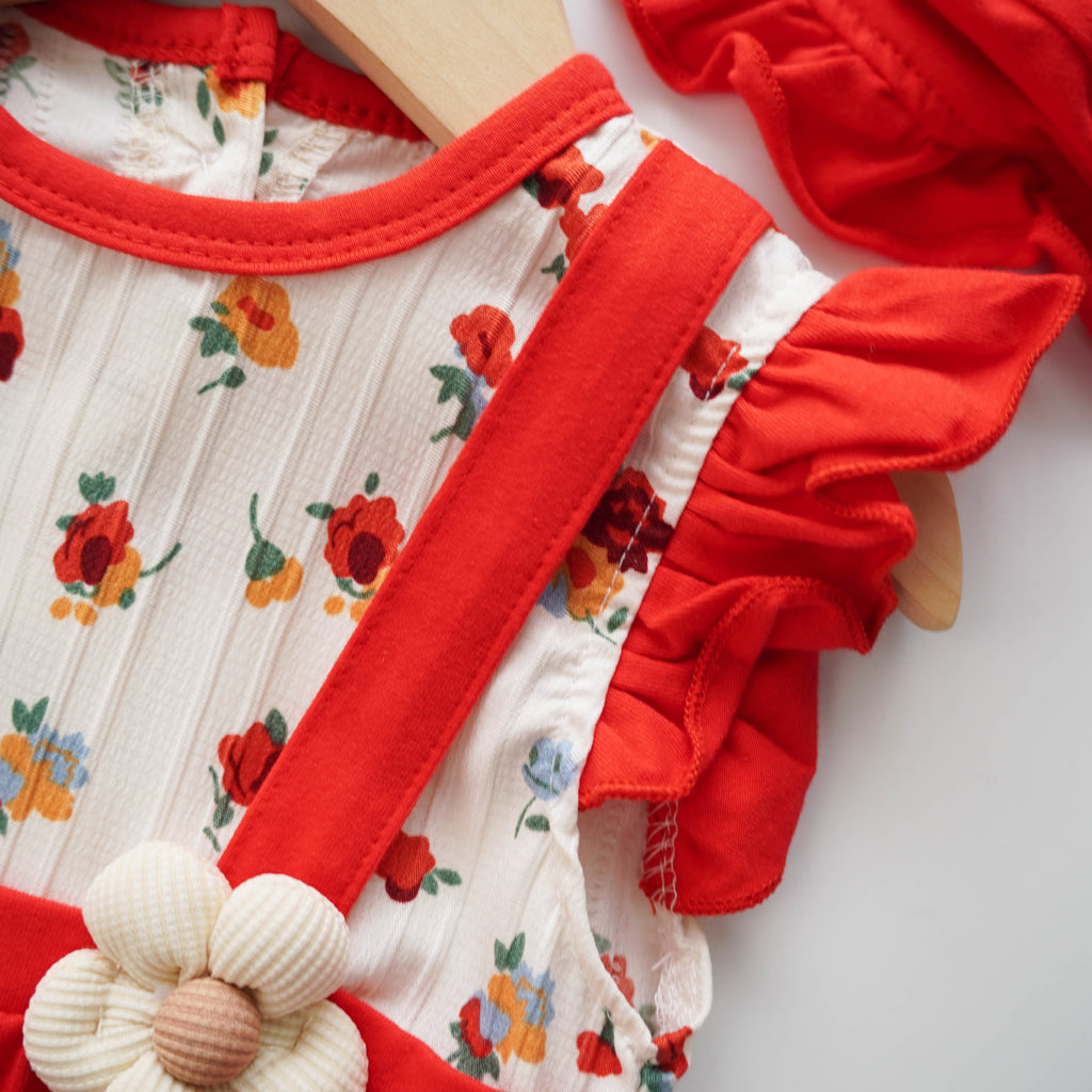 3D Flower Ruffled Romper with Hat