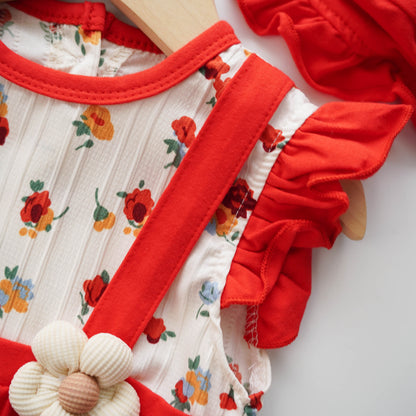 3D Flower Ruffled Romper with Hat