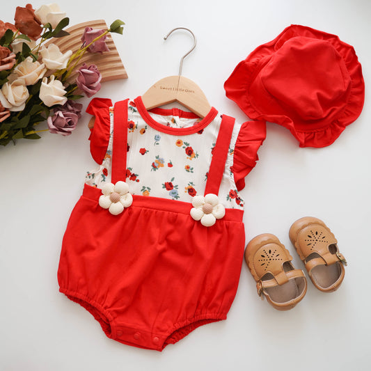 3D Flower Ruffled Romper with Hat
