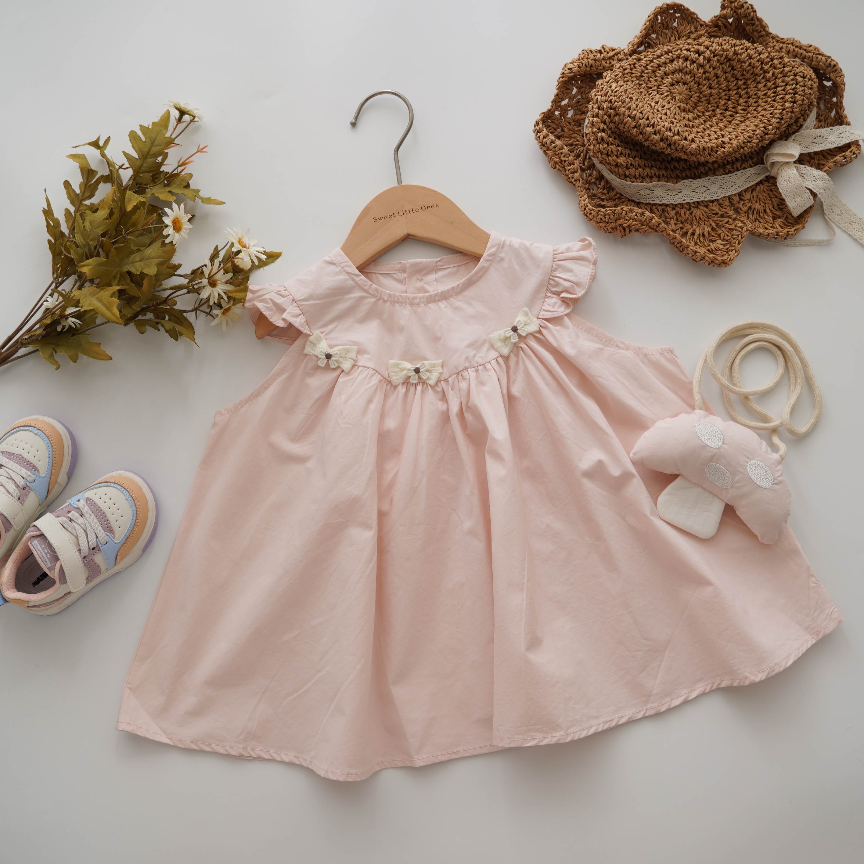 Ribbon Details Dress with Mushroom Bag