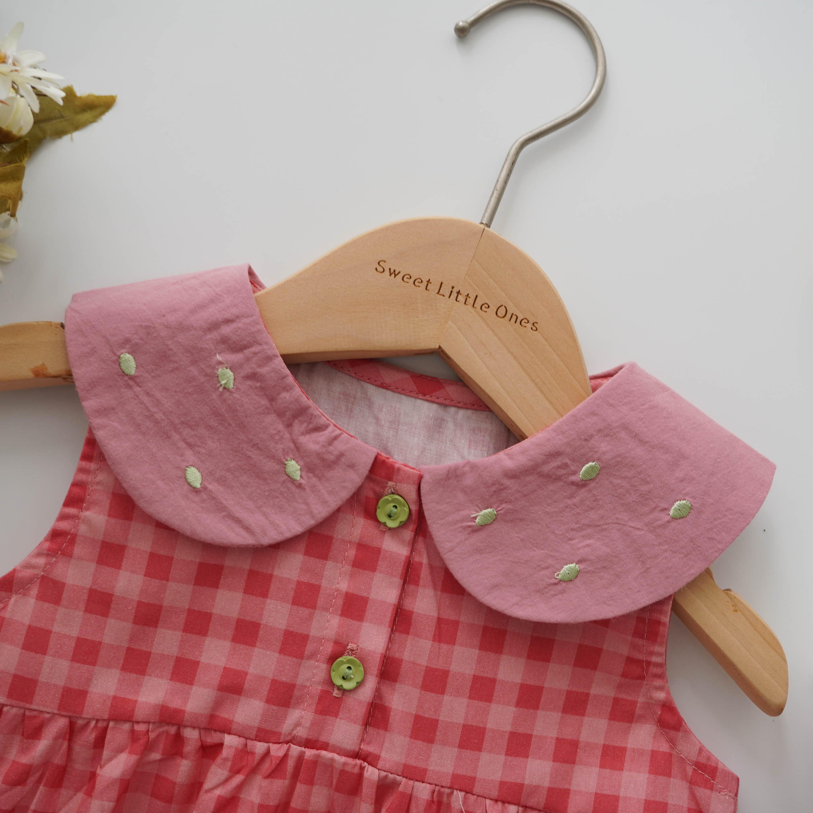 Checkered Baby Romper with Strawberry Bag