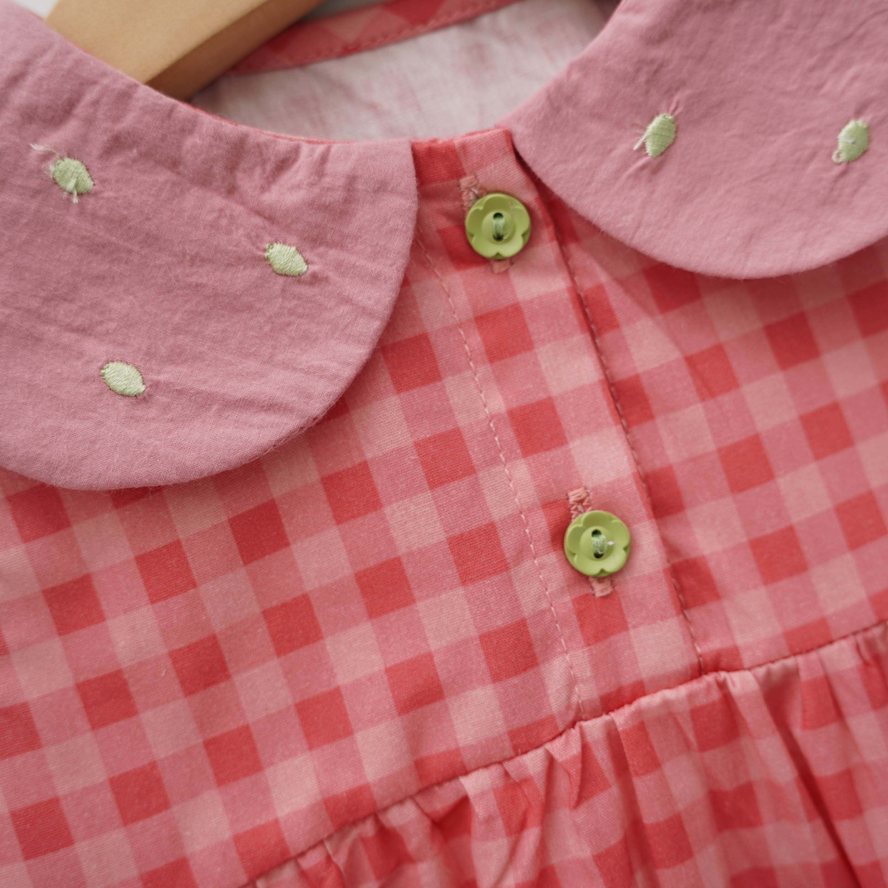 Checkered Baby Romper with Strawberry Bag