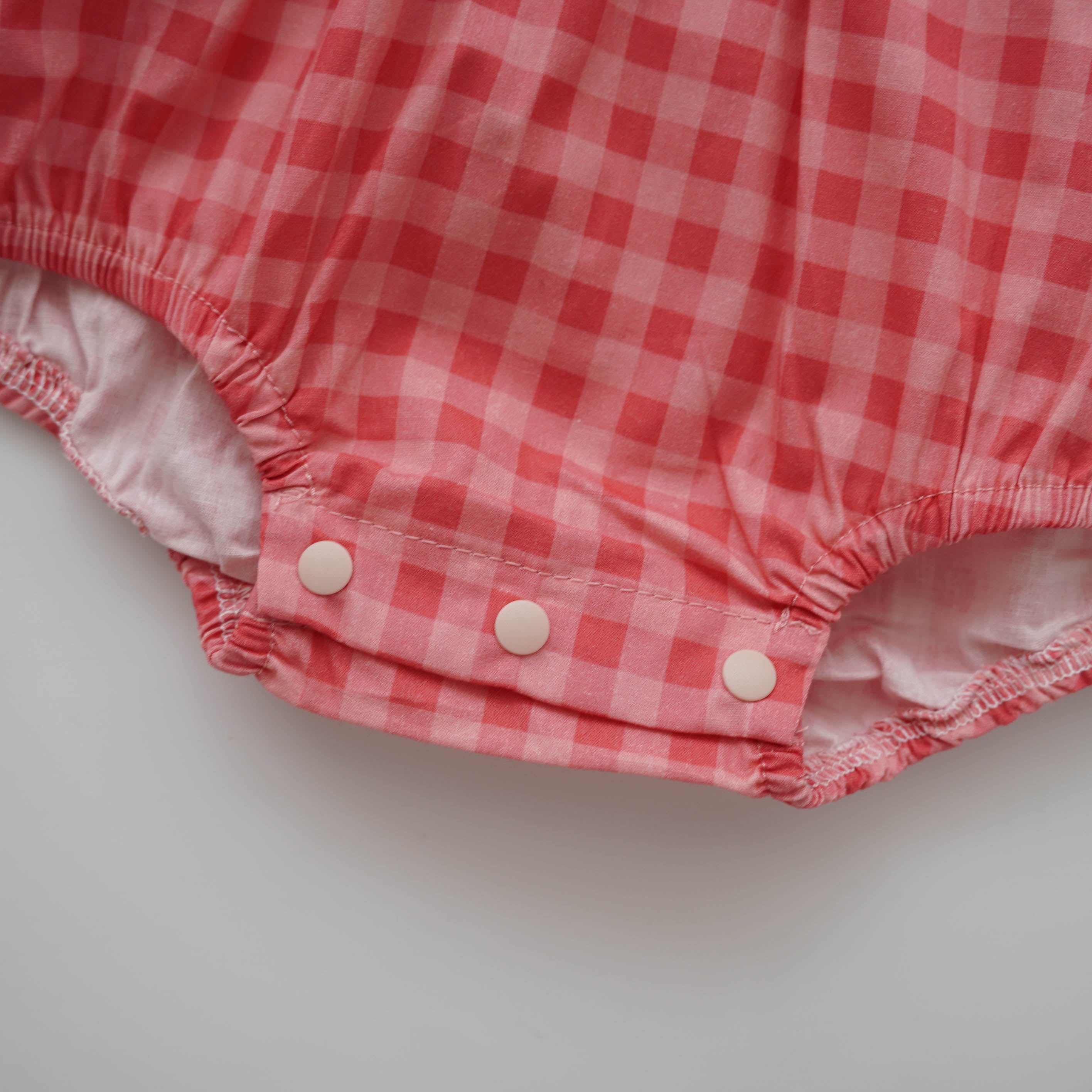 Checkered Baby Romper with Strawberry Bag
