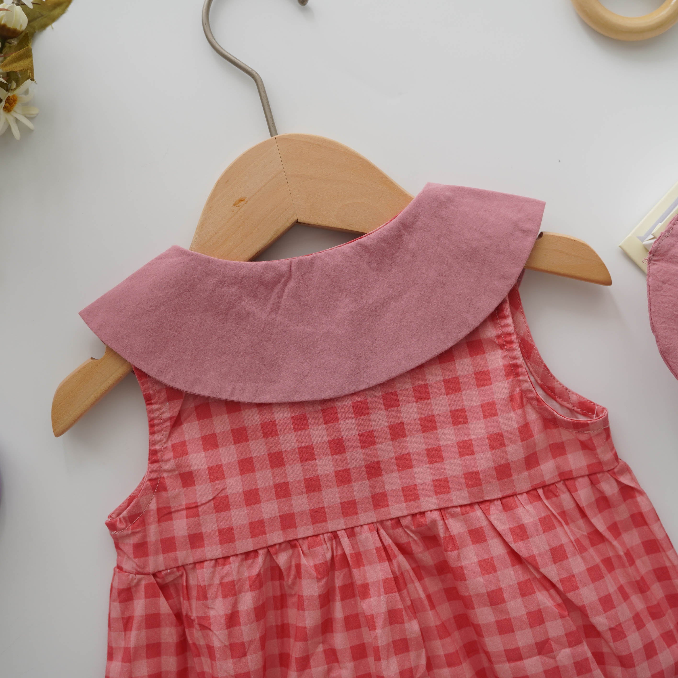 Checkered Baby Romper with Strawberry Bag